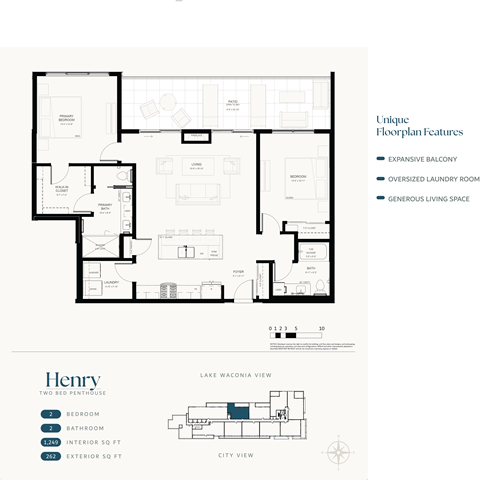 Floor plan for 2 beds, 2 baths, 1249 sqft